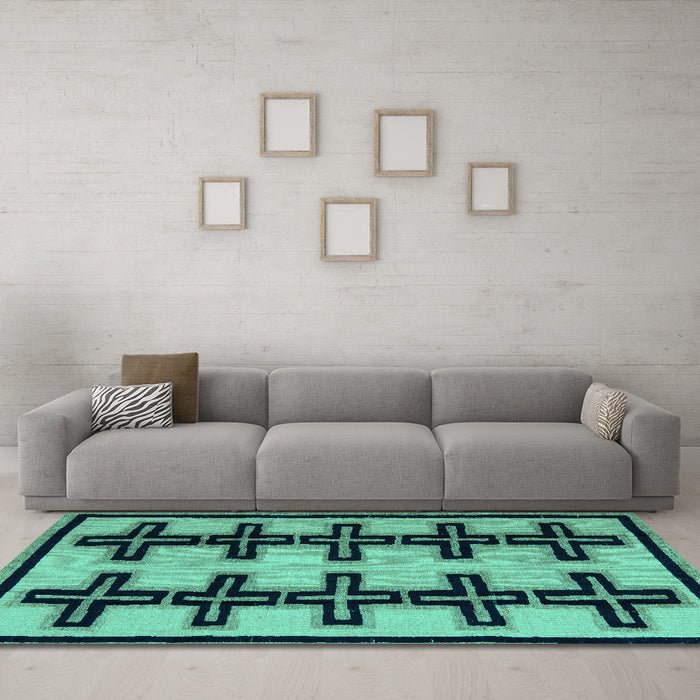 Machine Washable Abstract Turquoise Modern Area Rugs in a Living Room,, wshabs5109turq