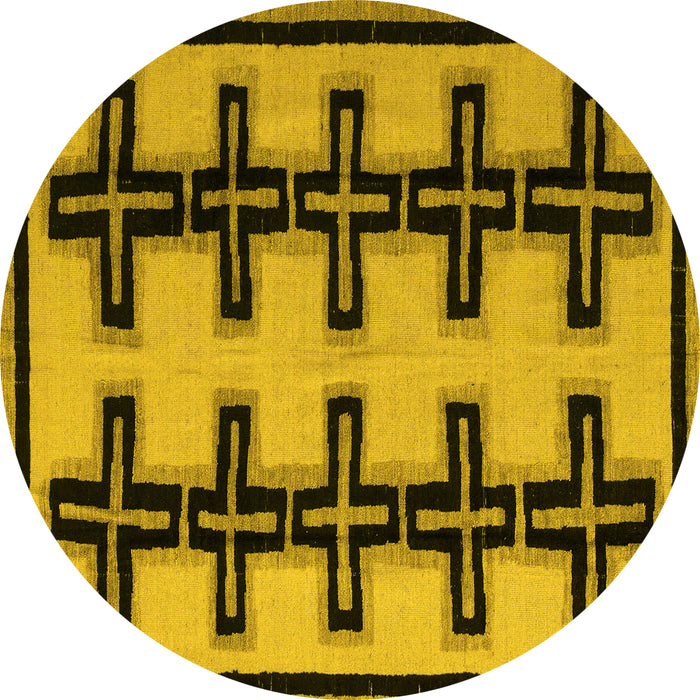 Round Abstract Yellow Modern Rug, abs5109yw