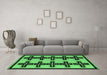 Machine Washable Abstract Emerald Green Modern Area Rugs in a Living Room,, wshabs5109emgrn