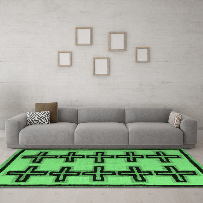 Machine Washable Abstract Emerald Green Modern Area Rugs in a Living Room,, wshabs5109emgrn