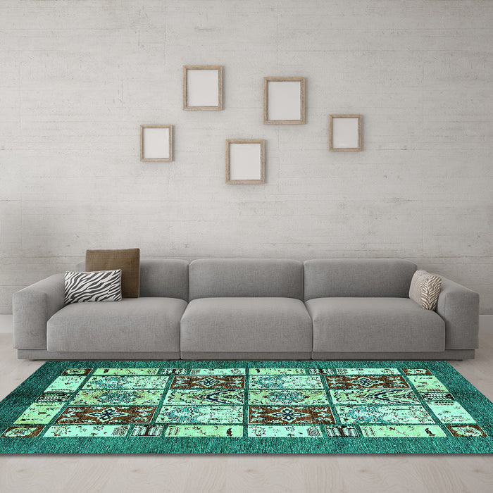 Machine Washable Abstract Turquoise Modern Area Rugs in a Living Room,, wshabs510turq