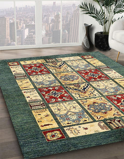 Abstract Ginger Brown Green Modern Rug in Family Room, abs510