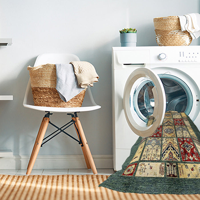 Machine Washable Abstract Ginger Brown Green Rug in a Washing Machine, wshabs510