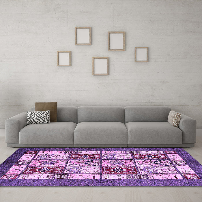 Machine Washable Abstract Purple Modern Area Rugs in a Living Room, wshabs510pur