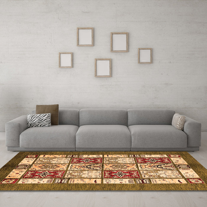 Machine Washable Abstract Orange Modern Area Rugs in a Living Room, wshabs510org