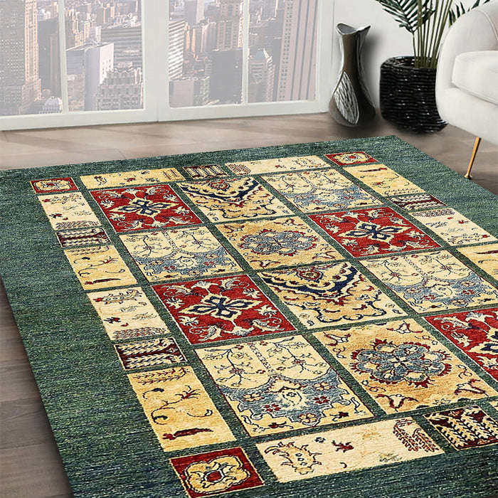 Machine Washable Abstract Ginger Brown Green Rug in a Family Room, wshabs510