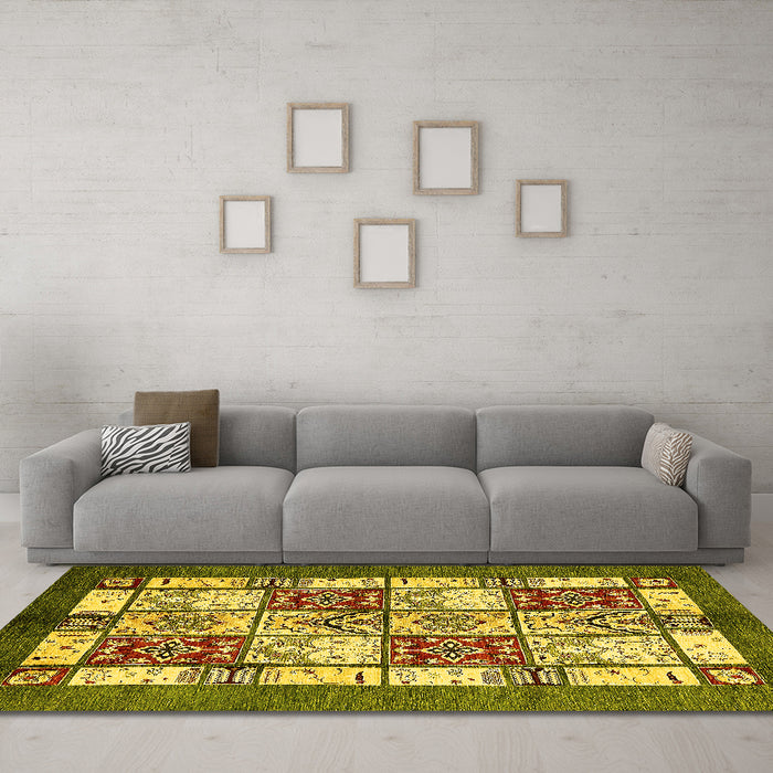 Machine Washable Abstract Yellow Modern Rug in a Living Room, wshabs510yw