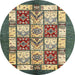 Round Machine Washable Abstract Ginger Brown Green Rug, wshabs510