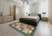 Machine Washable Abstract Ginger Brown Green Rug in a Bedroom, wshabs510