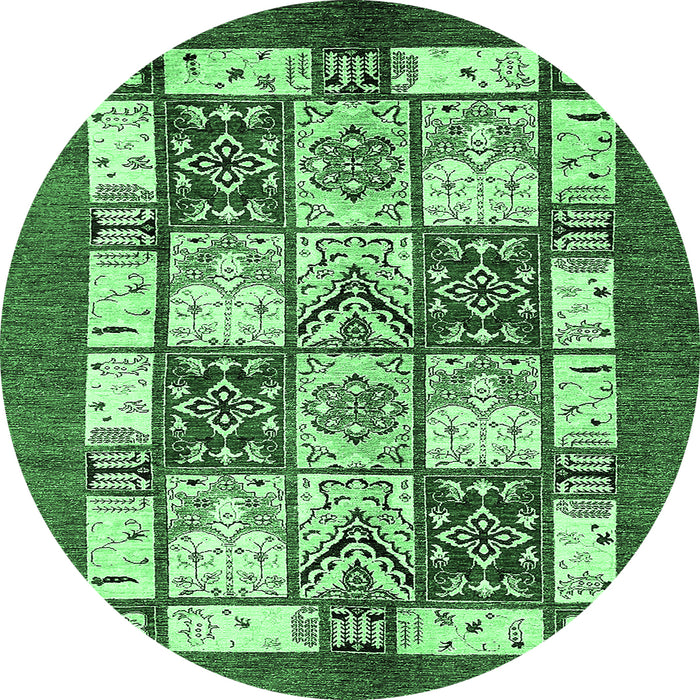 Round Machine Washable Abstract Emerald Green Modern Area Rugs, wshabs510emgrn