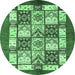 Round Machine Washable Abstract Emerald Green Modern Area Rugs, wshabs510emgrn