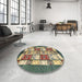 Round Machine Washable Abstract Ginger Brown Green Rug in a Office, wshabs510