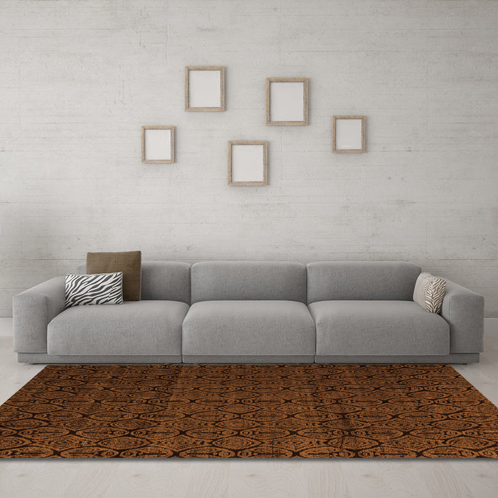 Machine Washable Abstract Orange Modern Area Rugs in a Living Room, wshabs5110org