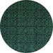 Round Machine Washable Abstract Turquoise Modern Area Rugs, wshabs5110turq