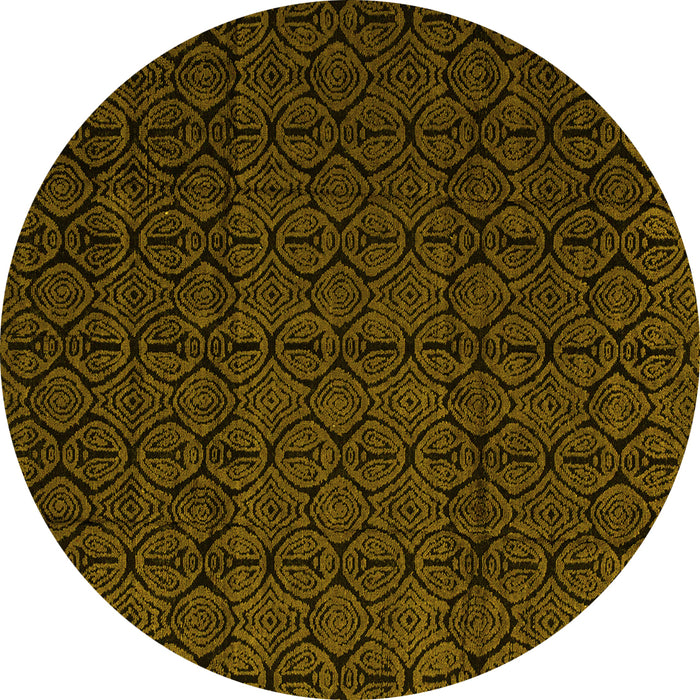Round Machine Washable Abstract Yellow Modern Rug, wshabs5110yw