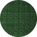 Round Machine Washable Abstract Emerald Green Modern Area Rugs, wshabs5110emgrn