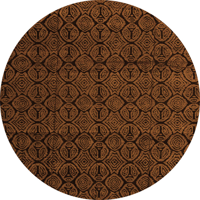 Round Machine Washable Abstract Orange Modern Area Rugs, wshabs5110org