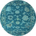 Round Machine Washable Oriental Light Blue Traditional Rug, wshabs5111lblu