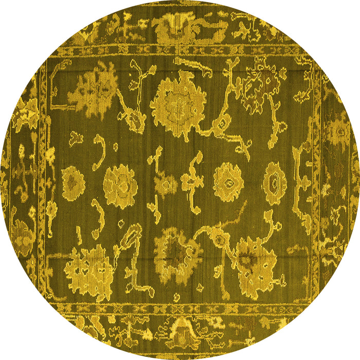 Round Machine Washable Oriental Yellow Traditional Rug, wshabs5111yw