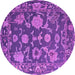 Round Machine Washable Oriental Purple Traditional Area Rugs, wshabs5111pur