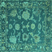 Square Machine Washable Oriental Turquoise Traditional Area Rugs, wshabs5111turq