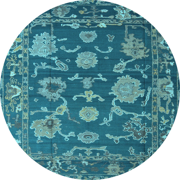 Round Oriental Light Blue Traditional Rug, abs5111lblu
