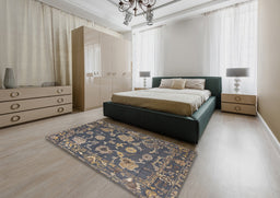 Abstract Gray Oriental Rug in a Bedroom, abs5111