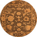 Round Machine Washable Oriental Orange Traditional Area Rugs, wshabs5111org