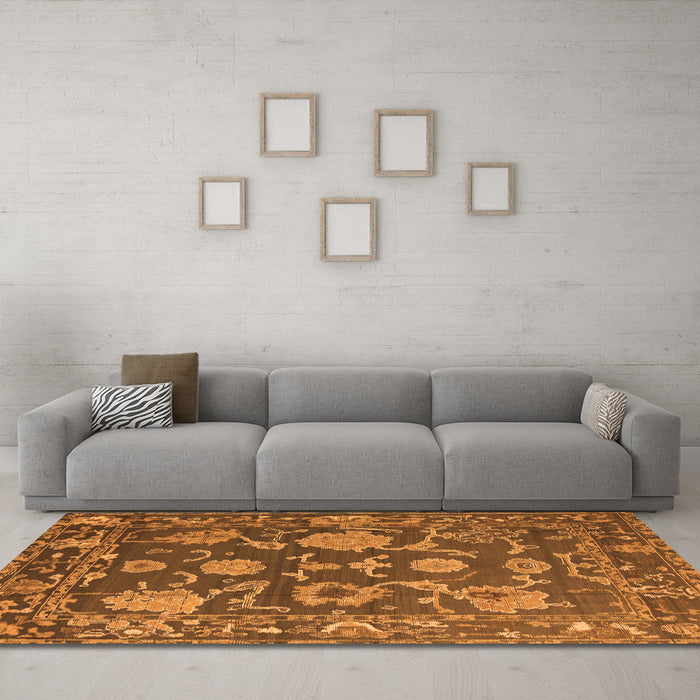 Machine Washable Oriental Orange Traditional Area Rugs in a Living Room, wshabs5111org