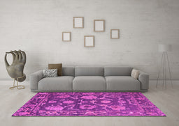 Machine Washable Oriental Pink Traditional Rug in a Living Room, wshabs5111pnk