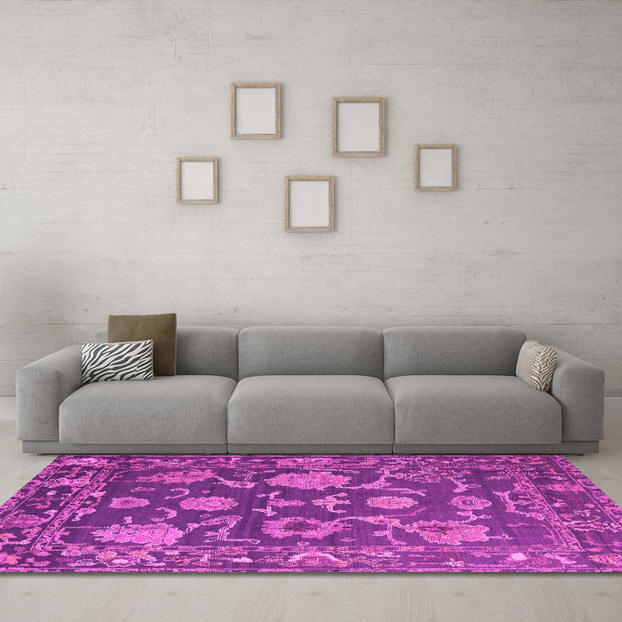 Machine Washable Oriental Pink Traditional Rug in a Living Room, wshabs5111pnk