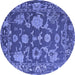 Round Machine Washable Oriental Blue Traditional Rug, wshabs5111blu