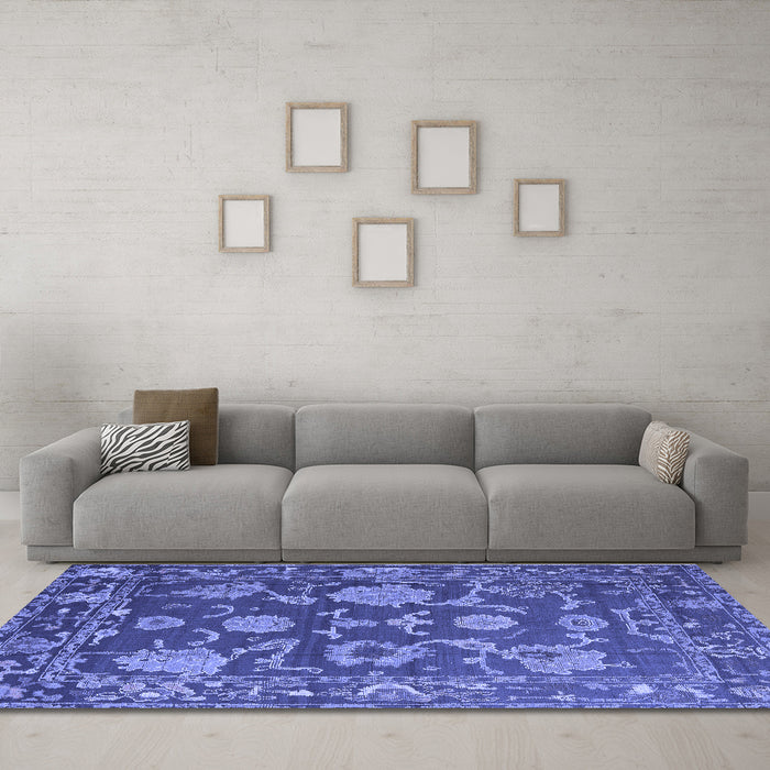 Machine Washable Oriental Blue Traditional Rug in a Living Room, wshabs5111blu