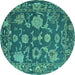 Round Machine Washable Oriental Turquoise Traditional Area Rugs, wshabs5111turq