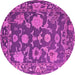 Round Machine Washable Oriental Pink Traditional Rug, wshabs5111pnk