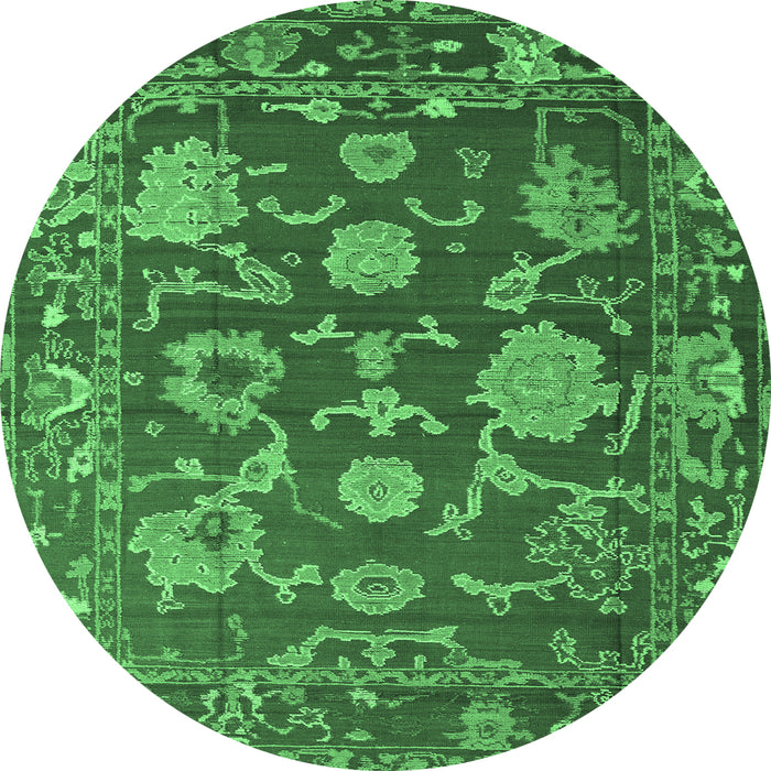 Round Oriental Emerald Green Traditional Rug, abs5111emgrn