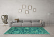 Machine Washable Oriental Turquoise Traditional Area Rugs in a Living Room,, wshabs5111turq