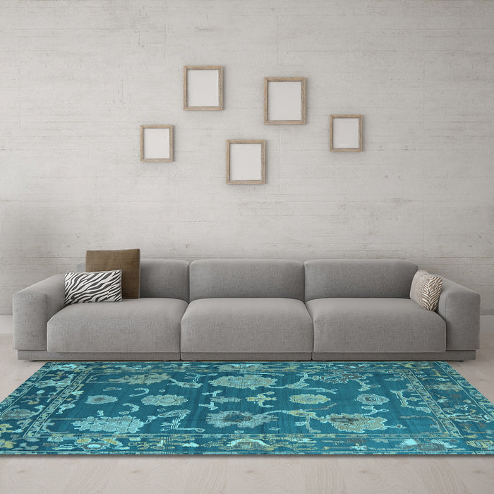Machine Washable Oriental Light Blue Traditional Rug in a Living Room, wshabs5111lblu