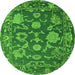 Round Machine Washable Oriental Green Traditional Area Rugs, wshabs5111grn