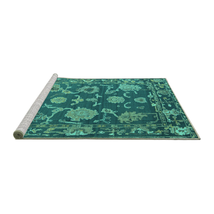 Sideview of Machine Washable Oriental Turquoise Traditional Area Rugs, wshabs5111turq