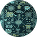 Round Machine Washable Abstract Light Blue Modern Rug, wshabs5112lblu