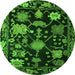 Round Machine Washable Abstract Green Modern Area Rugs, wshabs5112grn