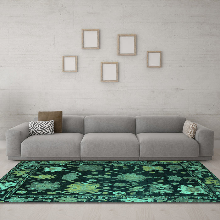 Machine Washable Abstract Turquoise Modern Area Rugs in a Living Room,, wshabs5112turq