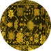 Round Abstract Yellow Modern Rug, abs5112yw