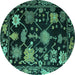 Round Machine Washable Abstract Turquoise Modern Area Rugs, wshabs5112turq