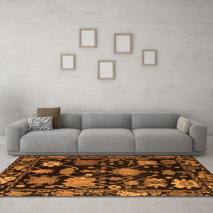 Machine Washable Abstract Orange Modern Area Rugs in a Living Room, wshabs5112org