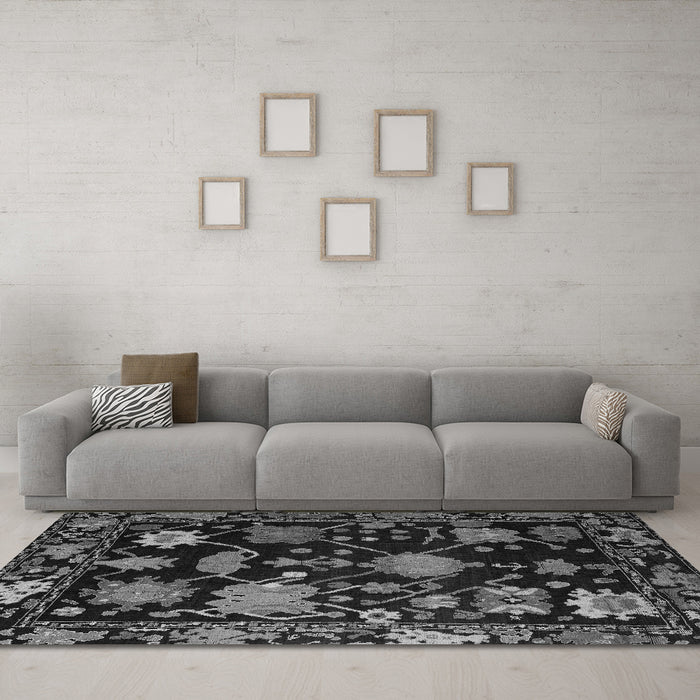 Machine Washable Abstract Gray Modern Rug in a Living Room,, wshabs5112gry