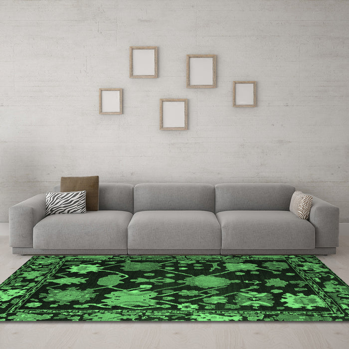 Machine Washable Abstract Emerald Green Modern Area Rugs in a Living Room,, wshabs5112emgrn