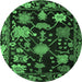 Round Machine Washable Abstract Emerald Green Modern Area Rugs, wshabs5112emgrn