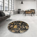 Round Machine Washable Abstract Dark Gold Brown Rug in a Office, wshabs5112